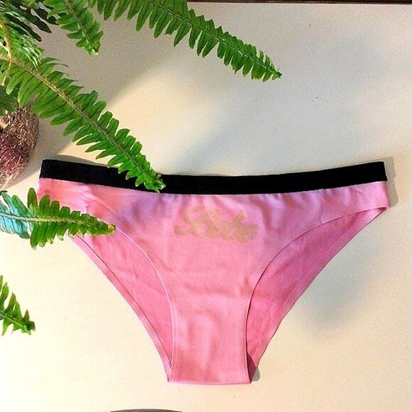 bebe Luxury Intimates Panty Size L PINK Barbiecore Luxury GOLD Monogram Hi Cut - Picture 1 of 5